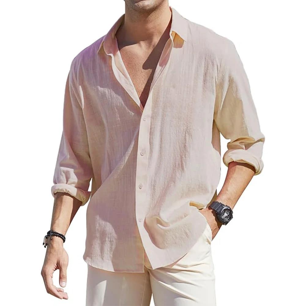 03ce48a1-3686-4594-937c-f598b2269f41.jpg Men's Linen Cardigan Single Row Lapel Long Sleeve Shirt - Image 2