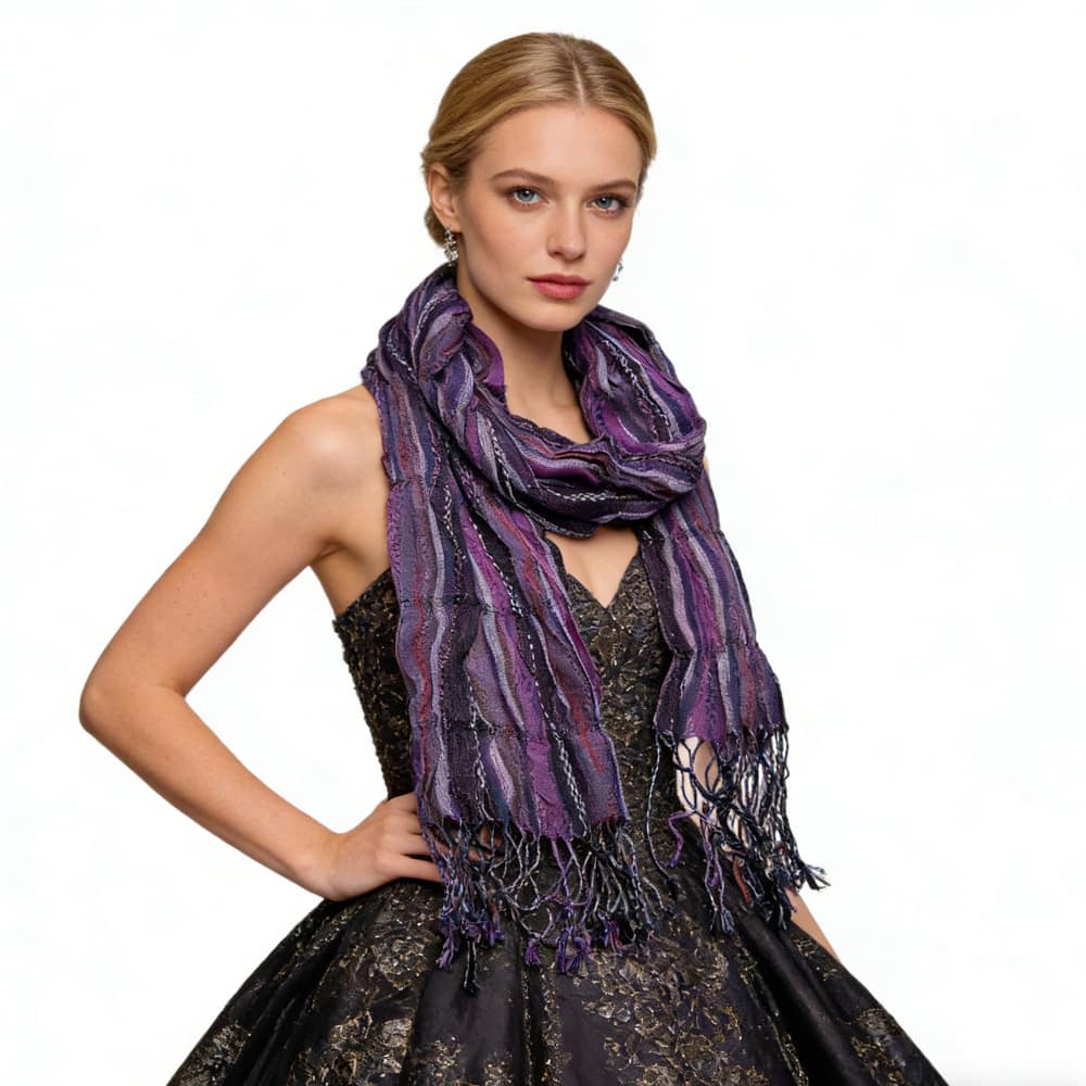 2f31c1f4-182b-4bb4-be90-698581026aa0.jpg Royal Purple Jacquard Pattern Scarf,Regal Textured Scarf ,Luxe Look For Evening Wear,Scarf,vacation,daily Life,evening Party,Office Appropriate Subtlety For Women Men