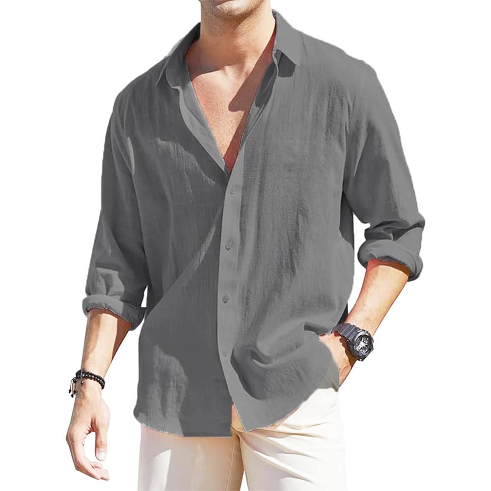 67259efd-55f6-4691-b94e-2cd681ee84b8.jpg Men's Linen Cardigan Single Row Lapel Long Sleeve Shirt - Image 6