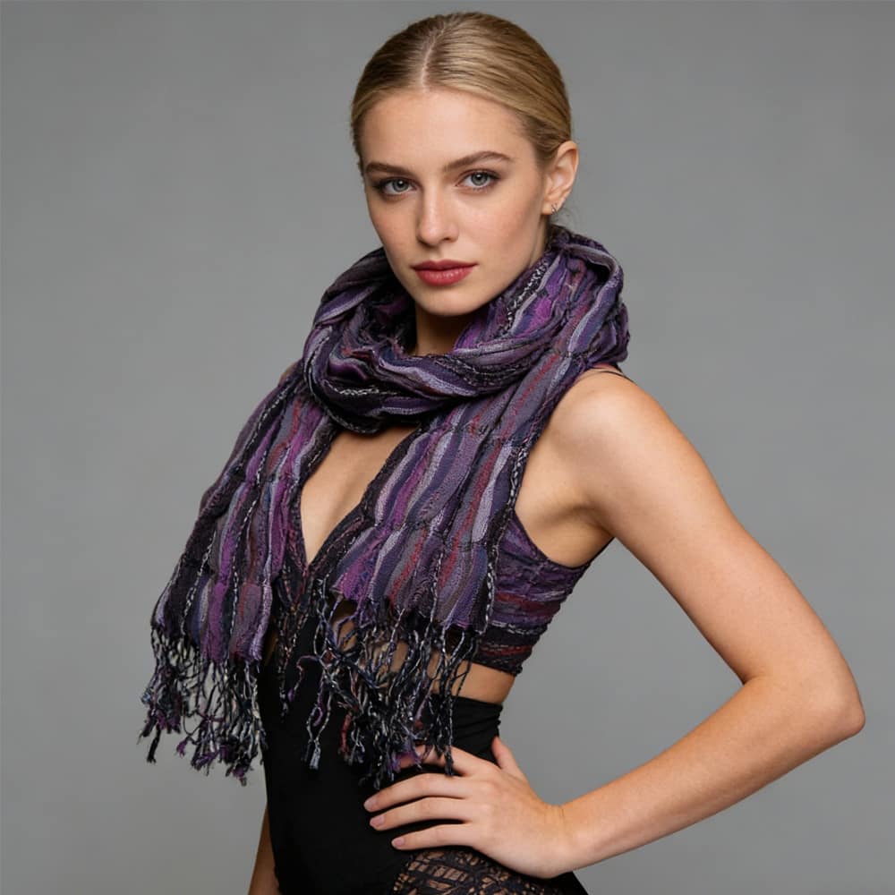 74d73ab0-0811-4cbc-95ea-435459fde1fb.jpg Royal Purple Jacquard Pattern Scarf,Regal Textured Scarf ,Luxe Look For Evening Wear,Scarf,vacation,daily Life,evening Party,Office Appropriate Subtlety For Women Men - Image 4