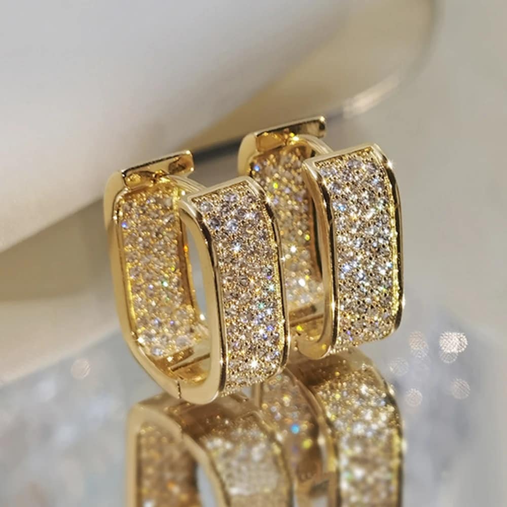 Huitan Korean Fashion Paved CZ Hoop Earrings for Women Metal Silver Color/Gold Color Simple