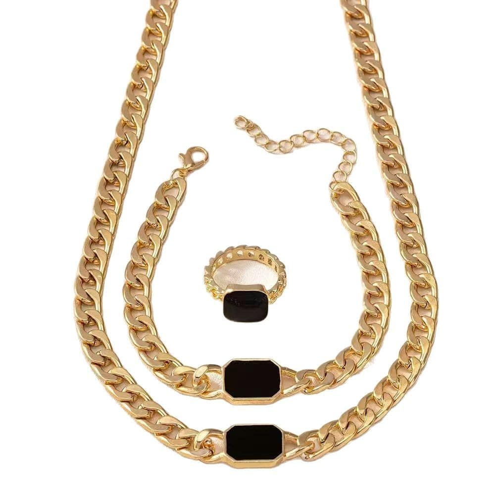 0250ea72-8ab9-4973-a816-bbed103fba6e.jpg Geometric Square Chain Necklace Bracelet Ring Jewelry Set - Image 6
