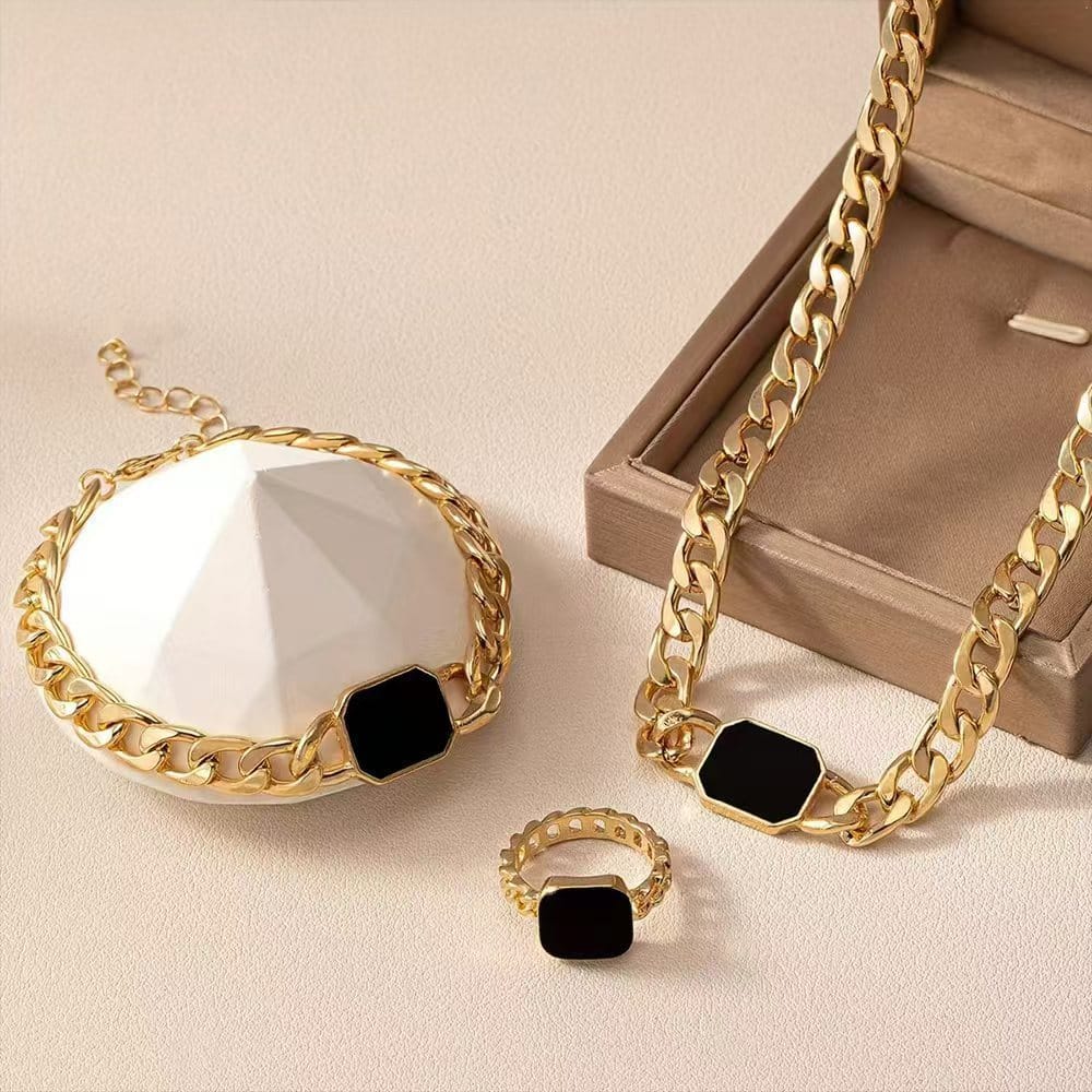 03973737-4961-4500-8f01-99c1c03ebb1a.jpg Geometric Square Chain Necklace Bracelet Ring Jewelry Set - Image 5