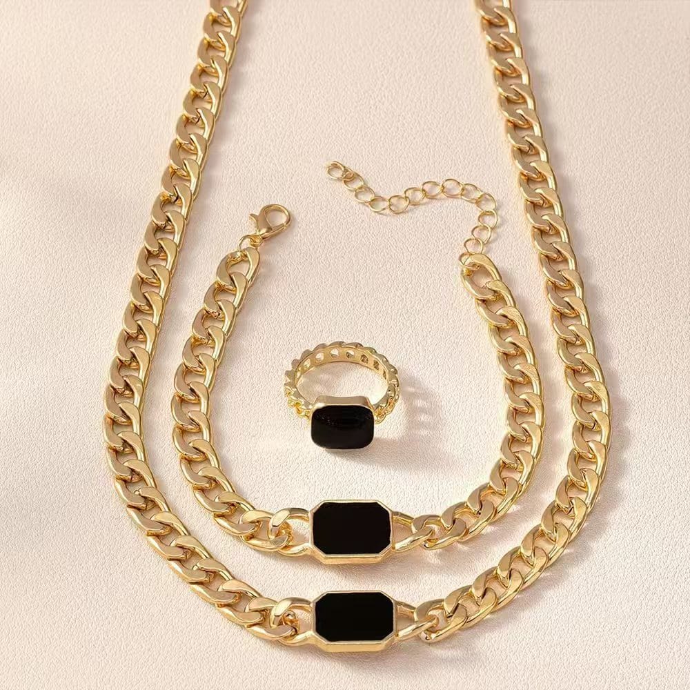 0b500b3c-0999-4c68-9e45-7b51f541637f.jpg Geometric Square Chain Necklace Bracelet Ring Jewelry Set - Image 4