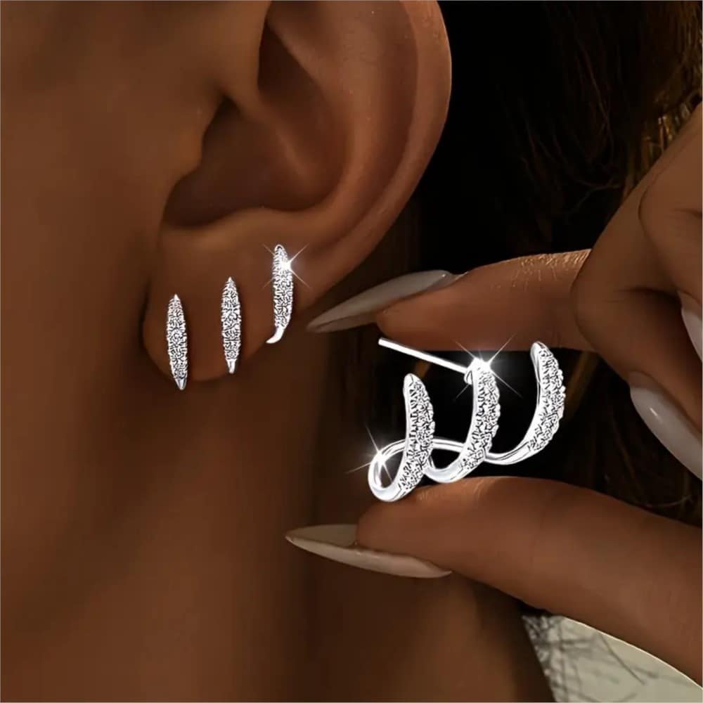 228966a2-19cf-4d77-9f41-ca77abfea7a7.jpg Fashionable Geometric Earrings With Three-Prong Zircon Studs For Women - Image 2