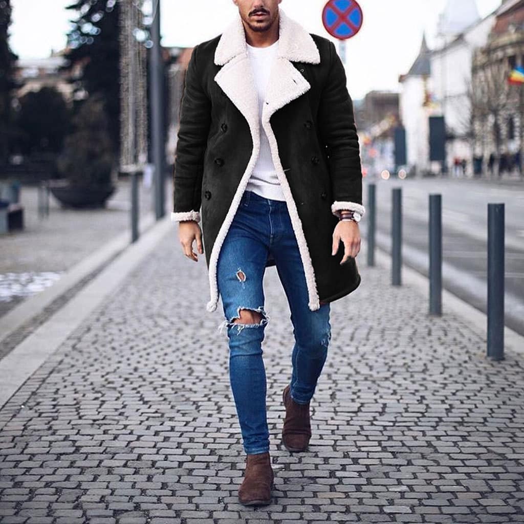 1203283353600.jpg Men's Warm Coat Solid Color Long Sleeve Trench Jackets. - Image 4