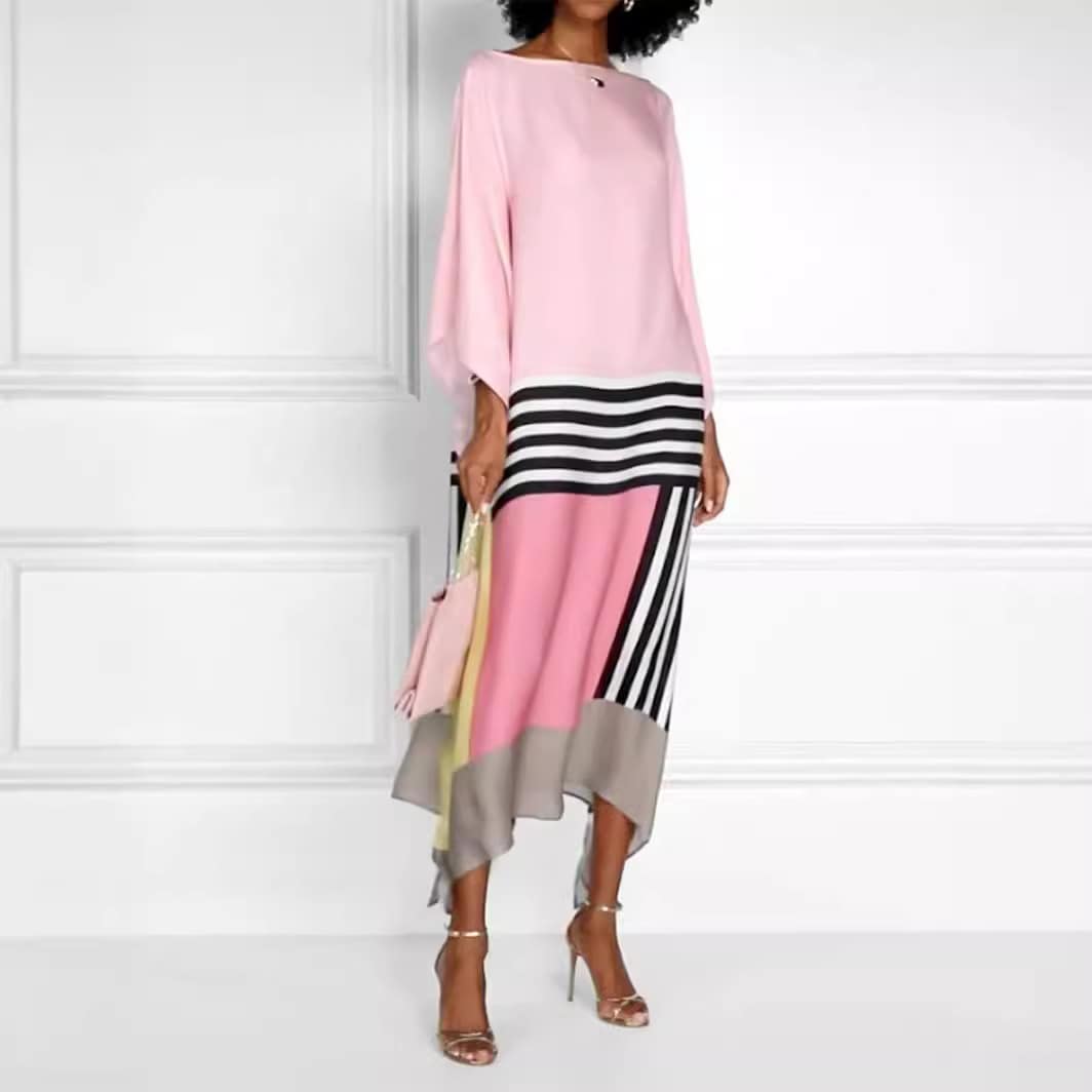 Solid Color Printing Casual Slant Shoulder Length Dress