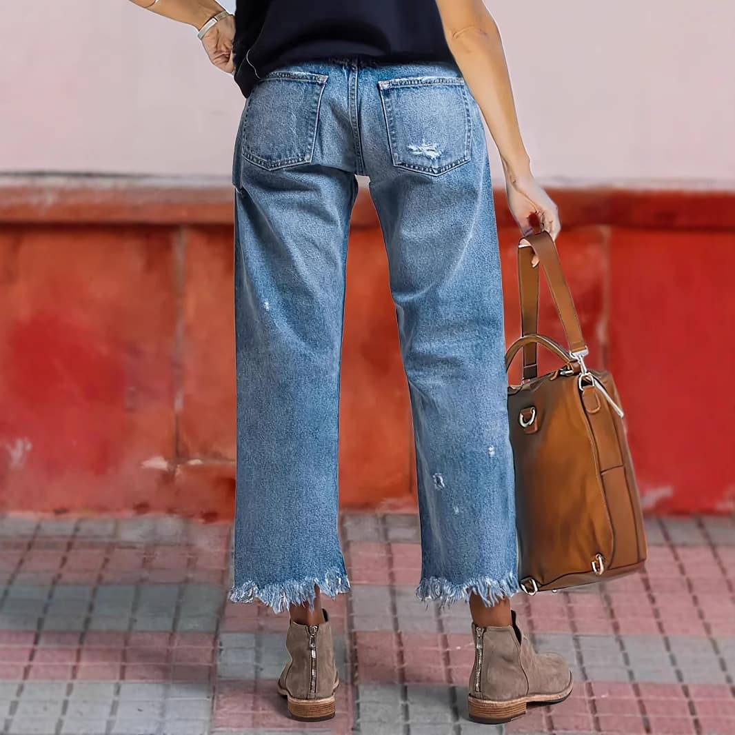 7a008871-339a-4256-b12a-3cd60b5d5242.jpg Women's Ripped Straight Stretch-free Jeans - Image 4