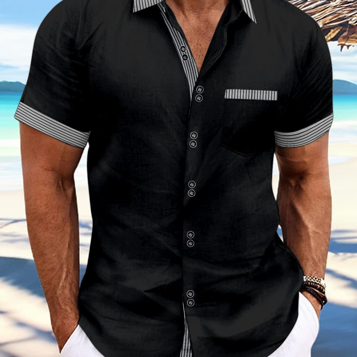 381ed1a8-34a5-4899-ba44-d40975de273d.jpg Striped Double Button Short Sleeve Casual Shirt - Image 7