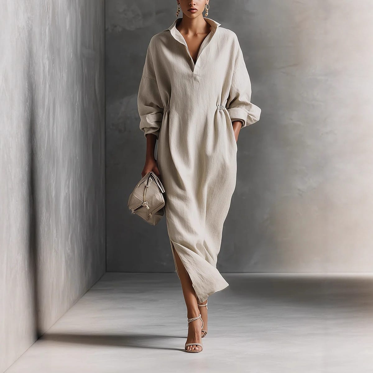 40f7b886-6fec-4f90-9286-9571f7a8539f.jpg Women's Casual Chic Elegant Long Sleeve Lapel Split Dress - Image 5