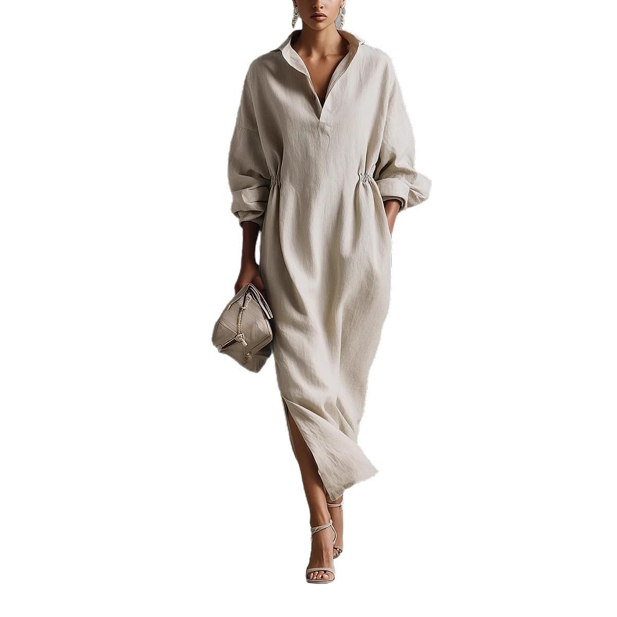 fdb027a3-84e0-41c1-a925-0b5446caed7a.jpg Women's Casual Chic Elegant Long Sleeve Lapel Split Dress - Image 3