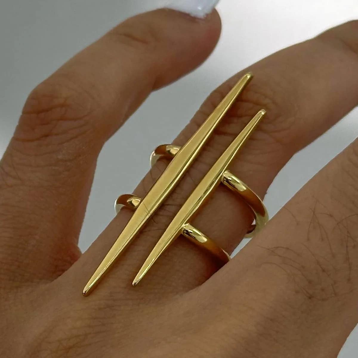 Stainless Steel Vintage Gold Plated Parallel Double Line.