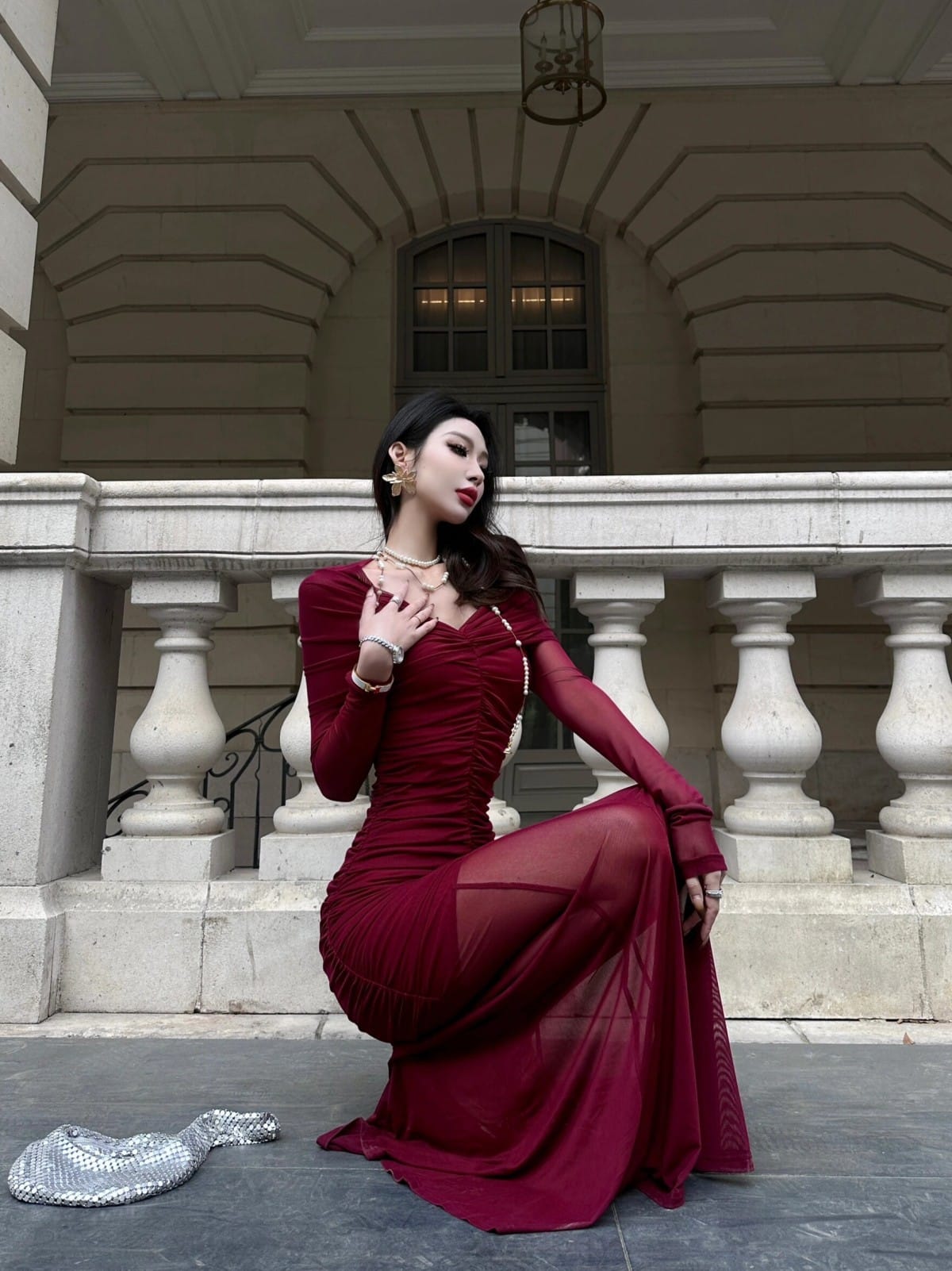 4dffc6ec-2d65-4068-8eff-ba75a5f7c8e7.jpg Wine Red Off-shoulder V-neck Dress Party Dress - Image 10