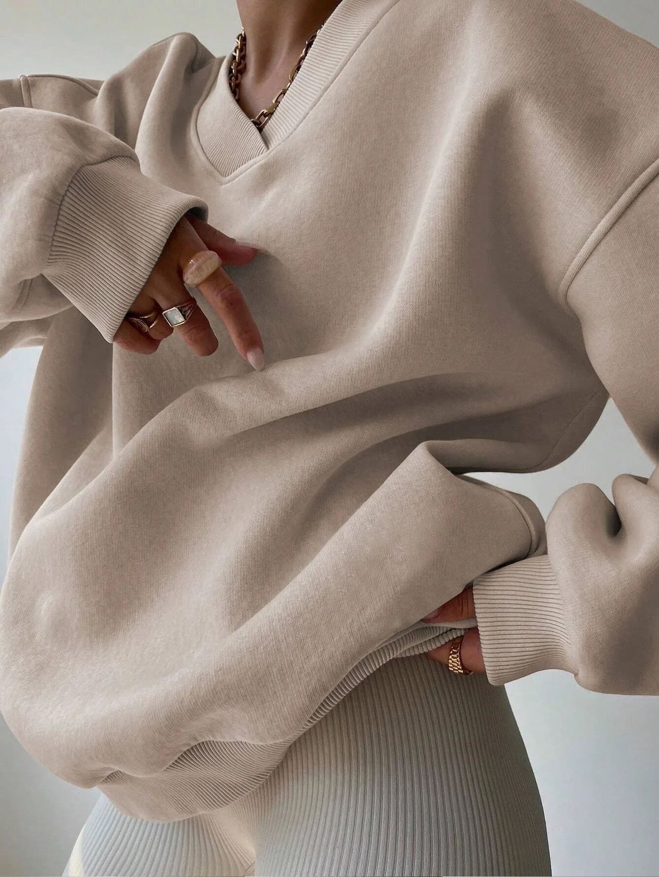 kf-S9ce6f6cf5fbc4b8c9c5f79fe2dee3d00d Cozy Sweatshirt, Long Sleeve V Neck Casual Wear. - Image 5