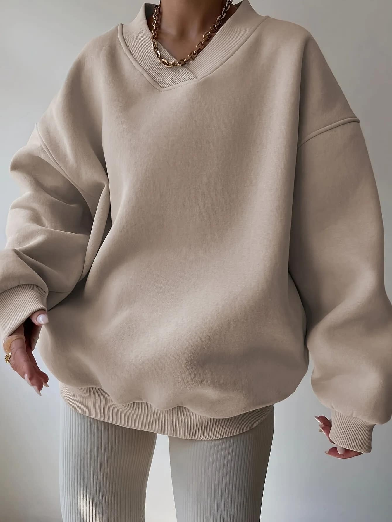 kf-Sb8de40f62c7a4b78a7535229f9eb55ccc Cozy Sweatshirt, Long Sleeve V Neck Casual Wear. - Image 3