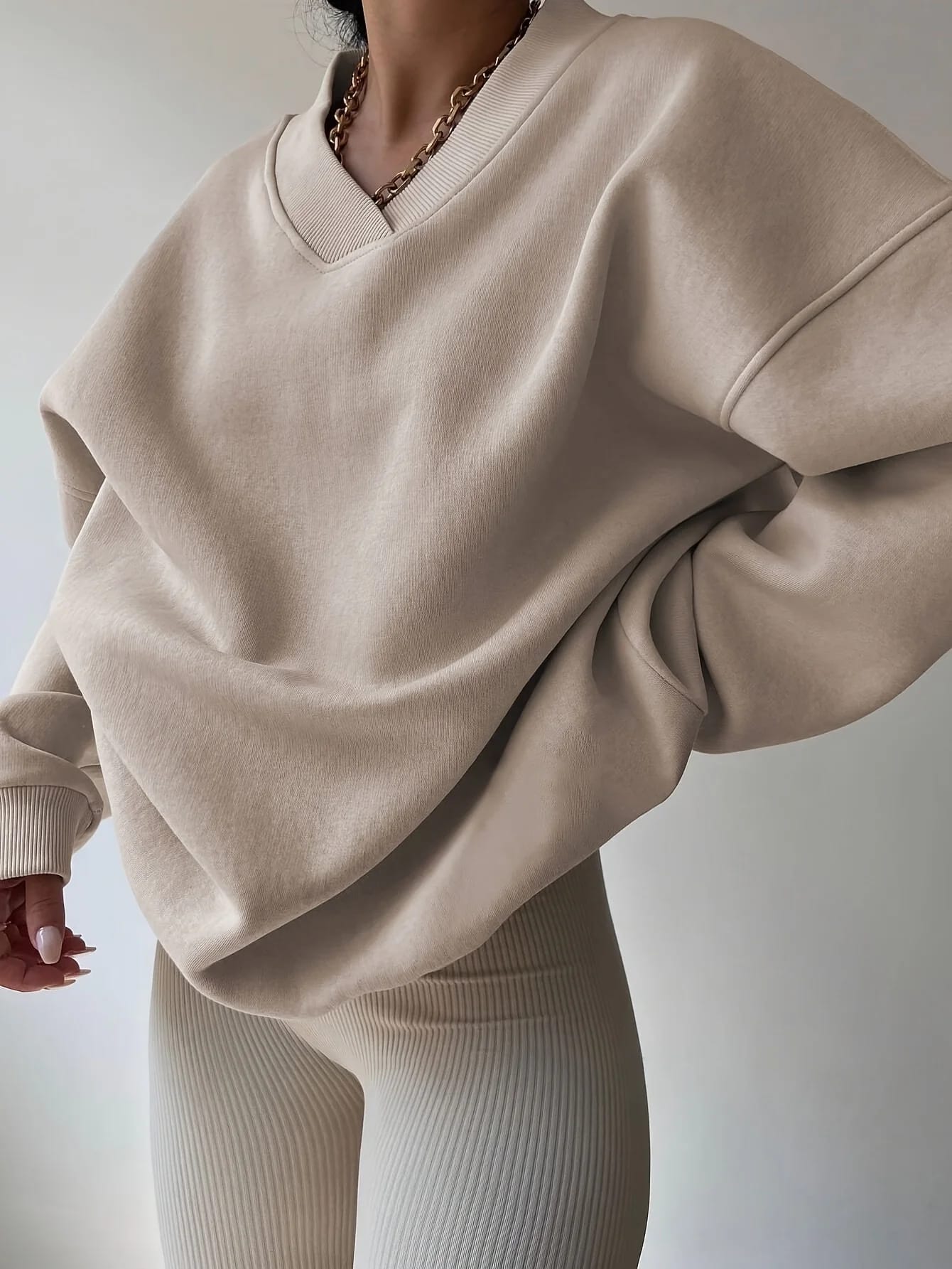 kf-Sf85199e7a3d744f0a52b0a25ba31aaadq Cozy Sweatshirt, Long Sleeve V Neck Casual Wear. - Image 4