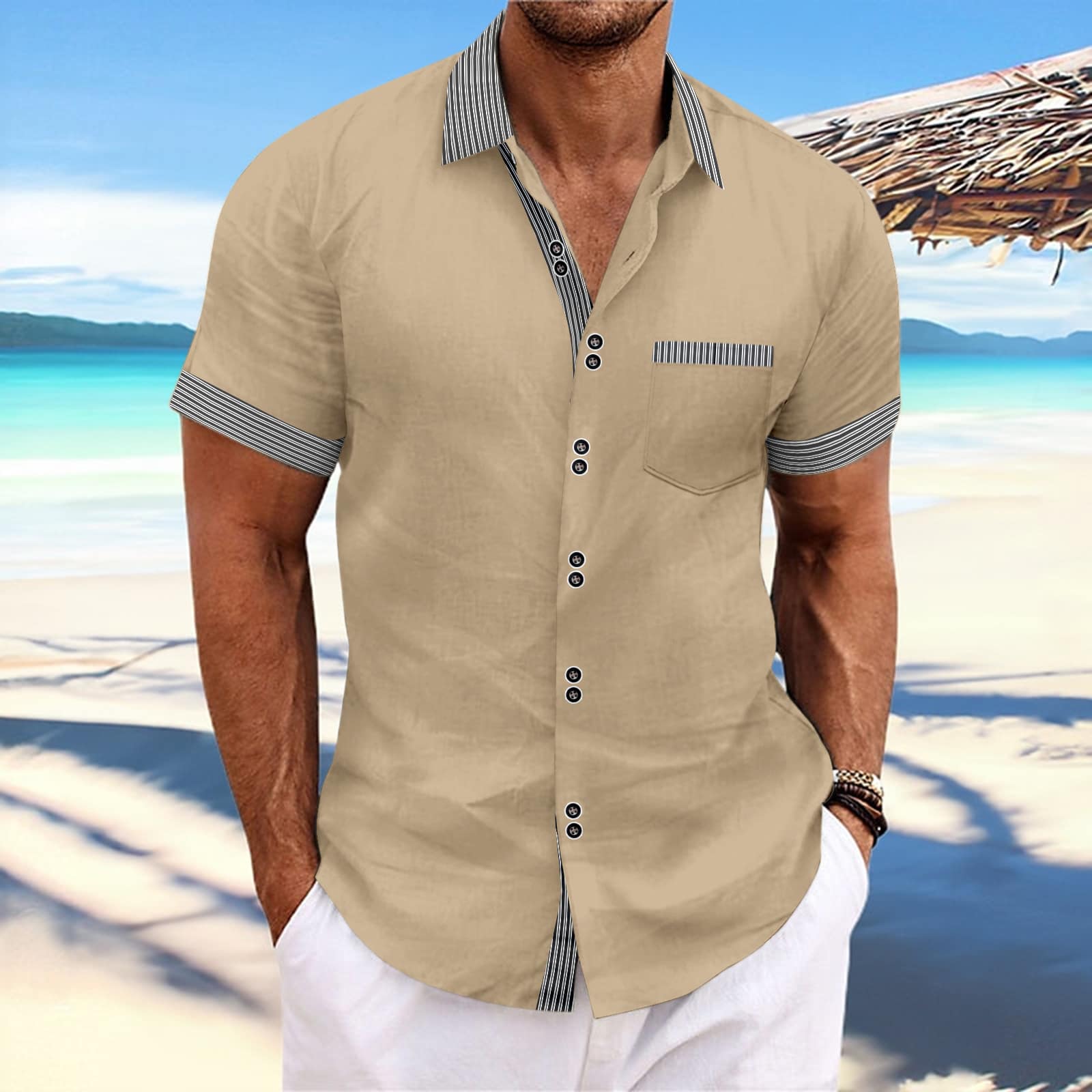 3b53d8e0-f66e-442f-ab82-16ac7f22becf.jpg Striped Double Button Short Sleeve Casual Shirt - Image 6
