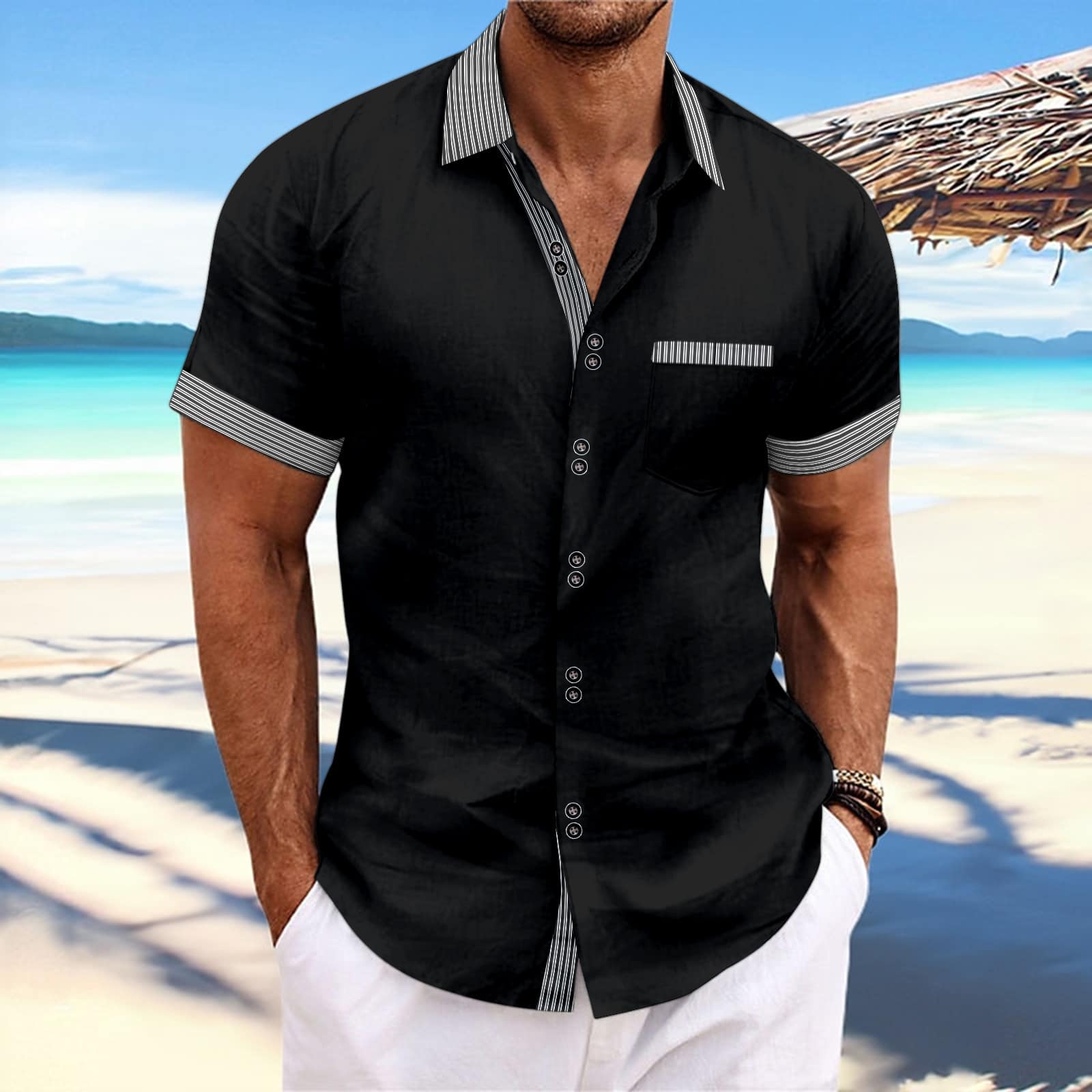 582d2bc2-e68f-4c59-a0d5-ef5c7564db0c.jpg Striped Double Button Short Sleeve Casual Shirt - Image 8