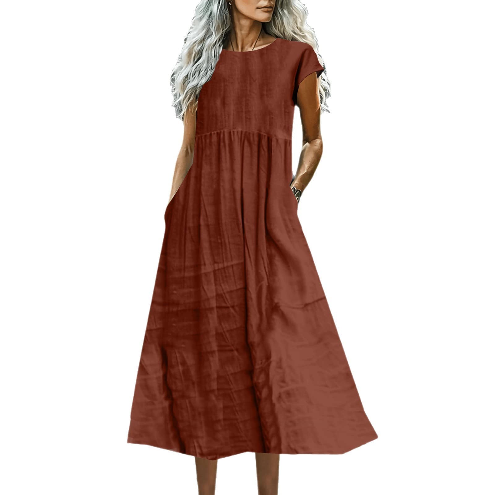 a7f7aee8-ec09-4032-8e53-47e0178d8874.jpg Solid-Color Loose-Fitting Cotton-Linen Dress With Pockets - Image 2
