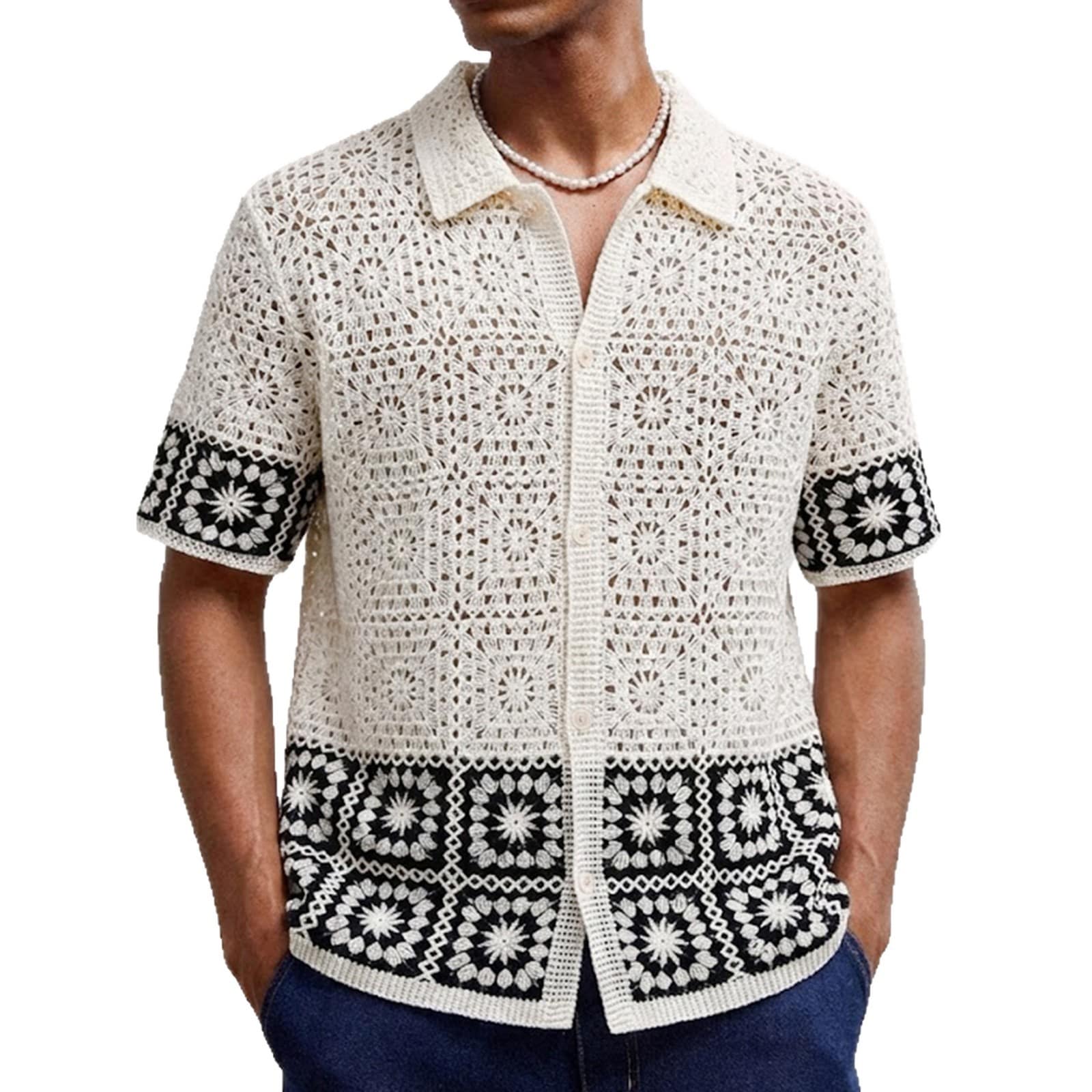efc6f01b-e9c2-4e63-b50d-5b25cce1d451.jpg Mens Short-Sleeve Water-Soluble Hollow-Out Knit Top - Image 6