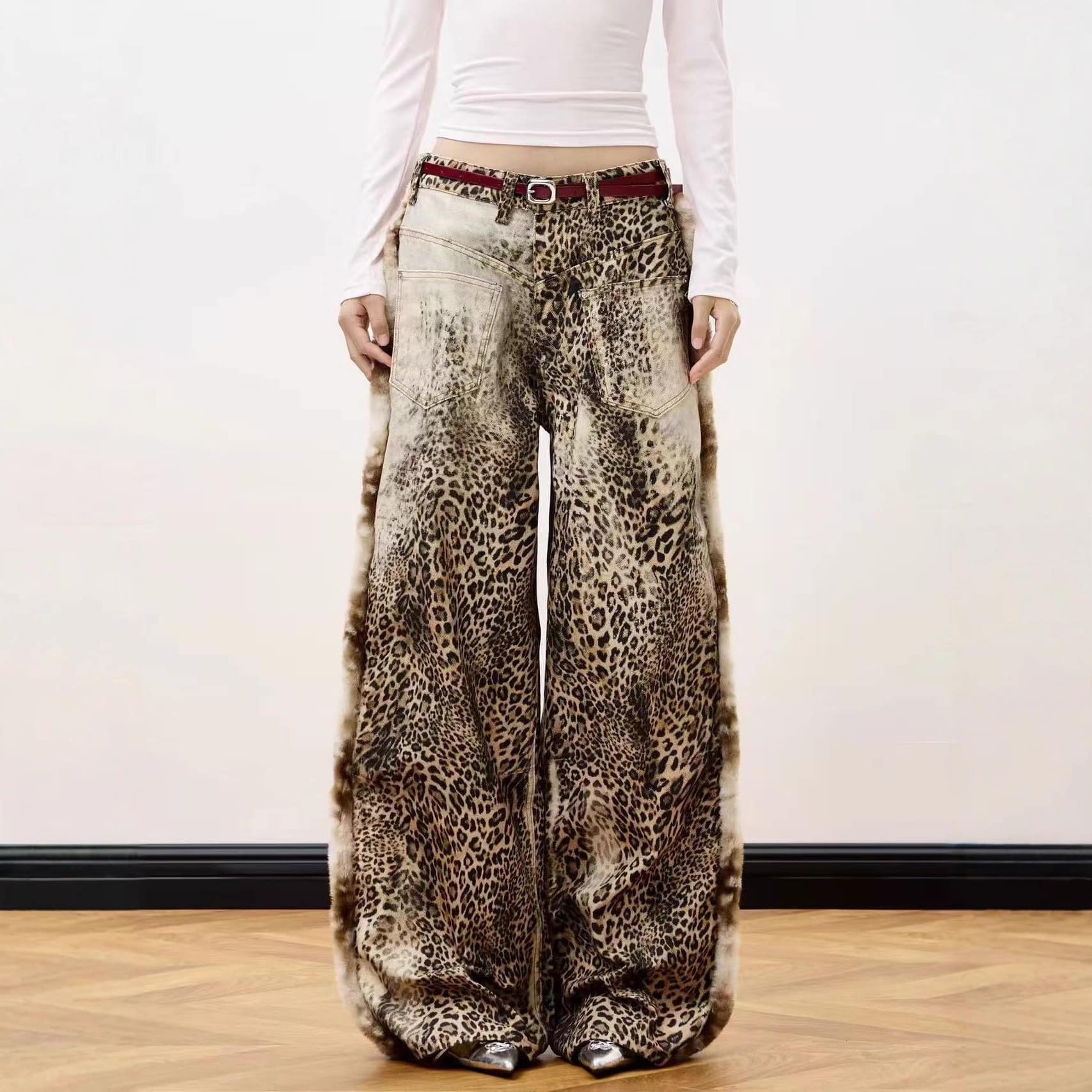 Leopard-Print American-Style Street Denim Jeans For Men