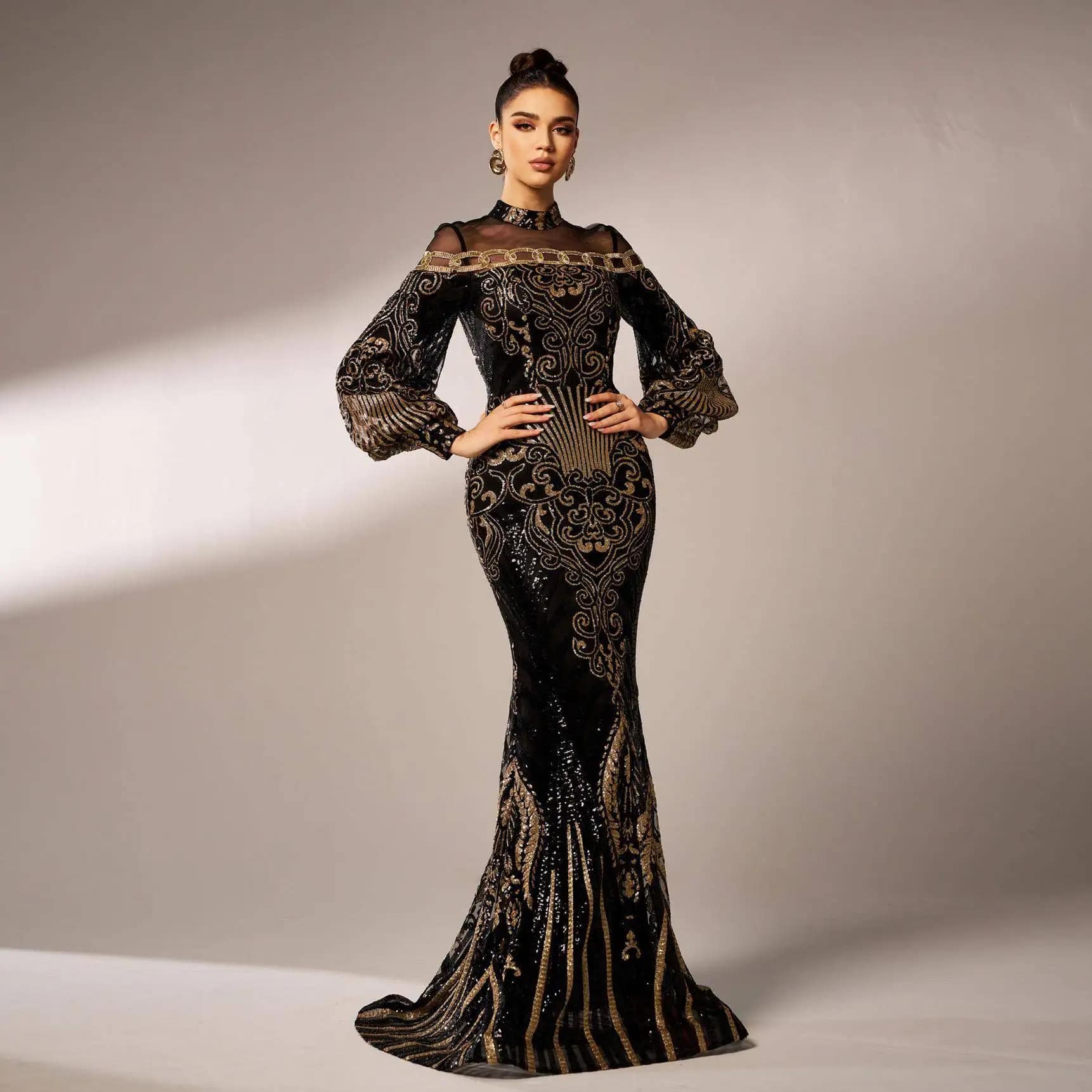 Plus Size Black Sequin Evening Dress