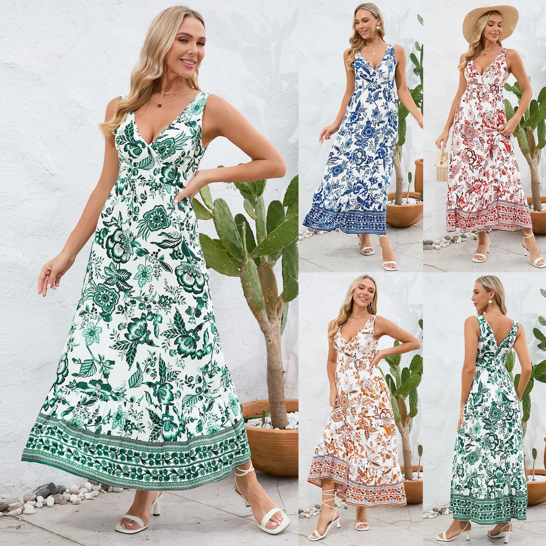 0a4d9431-8bd3-4e0b-a105-b5874ae7d0d5.jpg Fashion Floral Print V-neck Dress Summer Sexy Slim Fit Sleeveless Long Dress