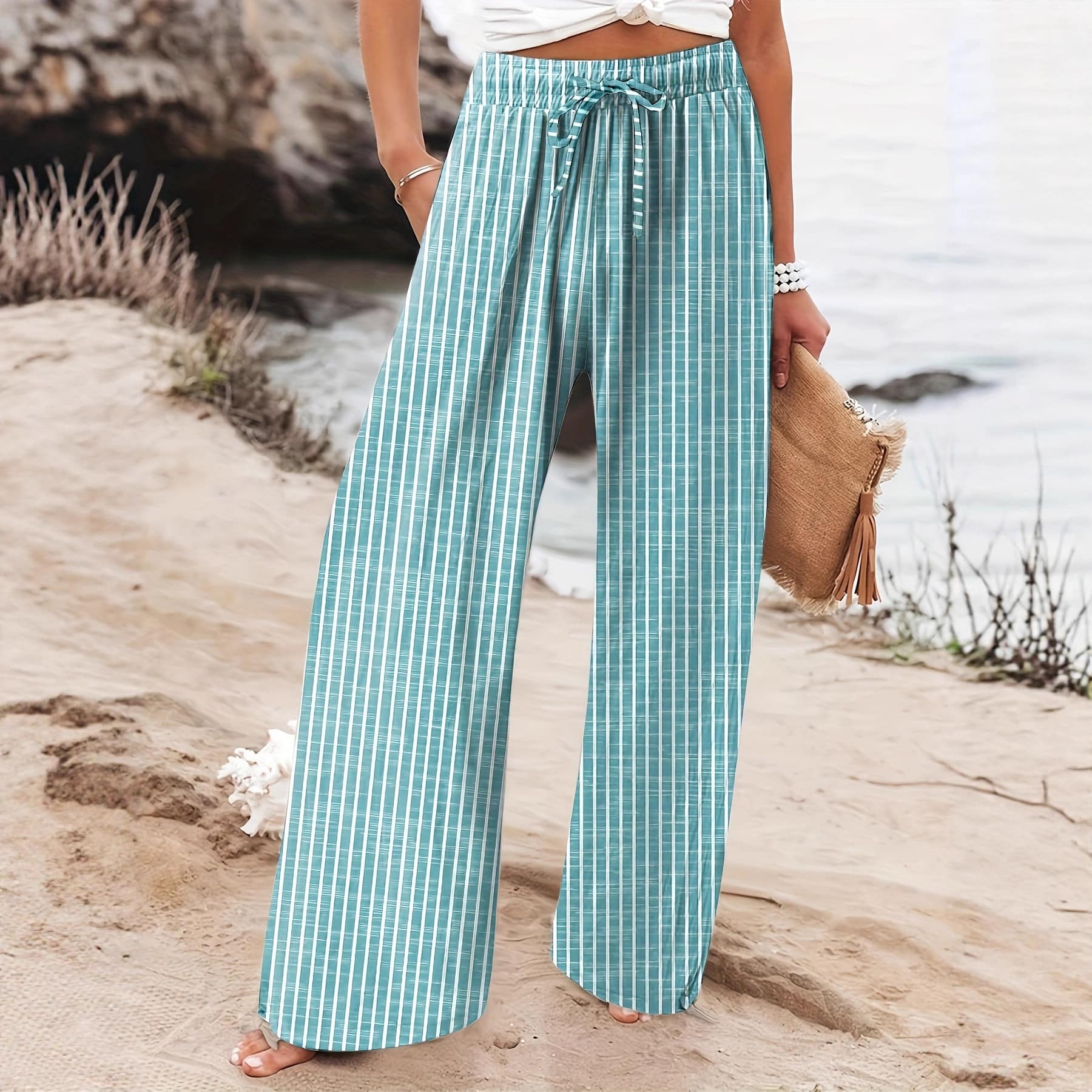 8134054e-c009-49b7-85dc-bdd866db3210.jpg Women's Casual Loose-Fit Colorful Striped Pants With Pockets And DrawstringPerfect For Spring Summer And Autumn Beach Vacations - Image 5