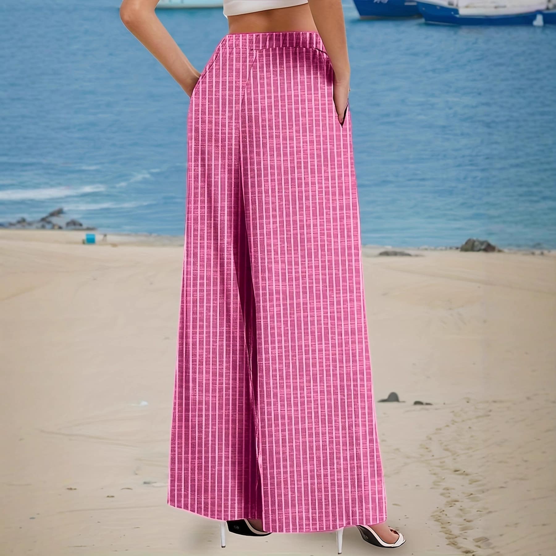 a3350f7a-625e-44f5-894a-11ff4a31e87e.jpg Women's Casual Loose-Fit Colorful Striped Pants With Pockets And DrawstringPerfect For Spring Summer And Autumn Beach Vacations - Image 4