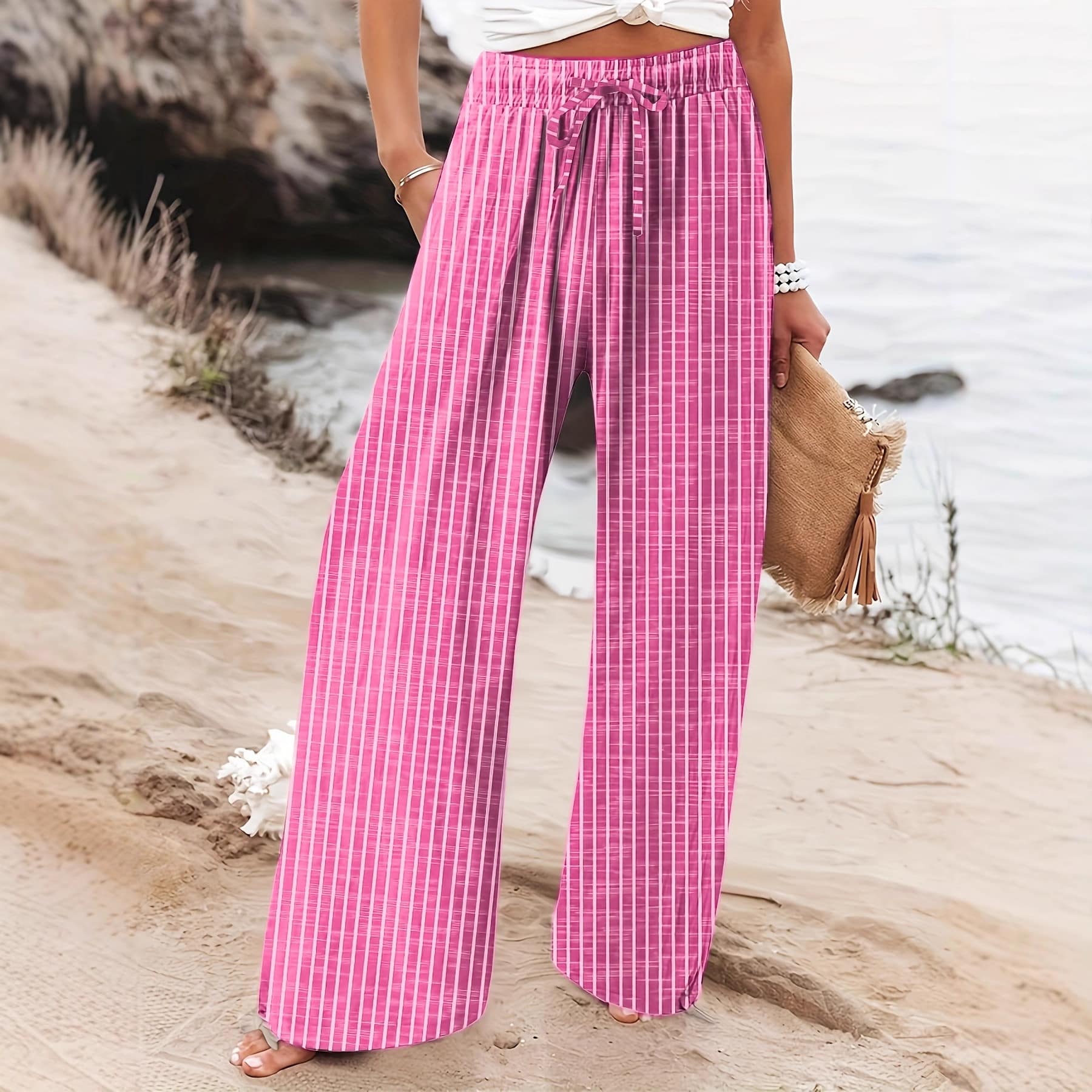 c53ffb7b-d9cf-4ffa-b694-e86908235a61.jpg Women's Casual Loose-Fit Colorful Striped Pants With Pockets And DrawstringPerfect For Spring Summer And Autumn Beach Vacations