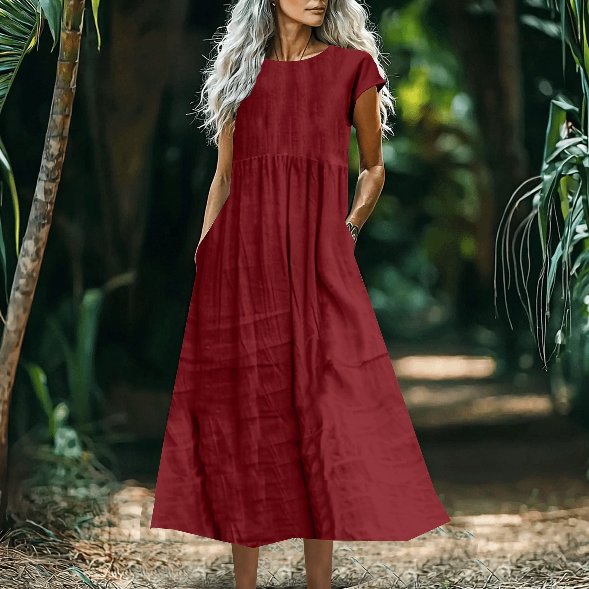 14a44654-86d4-4575-841e-279951930029.jpg Solid-Color Loose-Fitting Cotton-Linen Dress With Pockets - Image 7