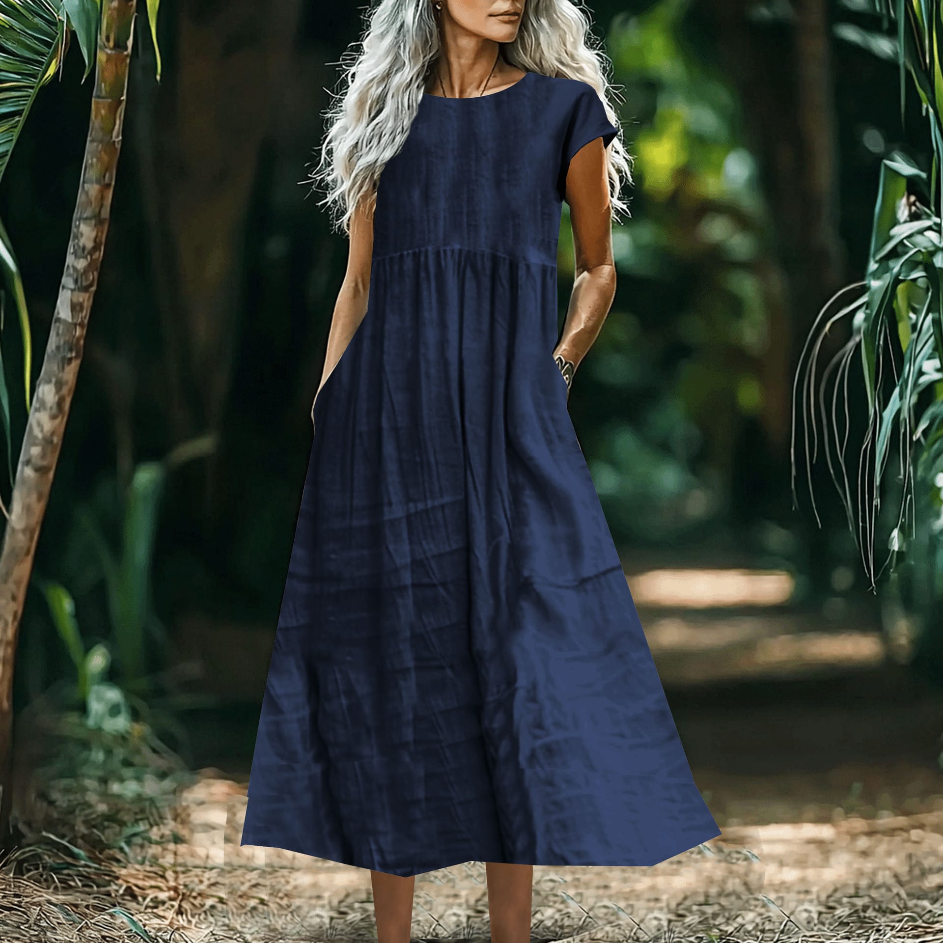 b2d4fd12-27cc-481f-a5aa-6f4cb09a971d.jpg Solid-Color Loose-Fitting Cotton-Linen Dress With Pockets - Image 4