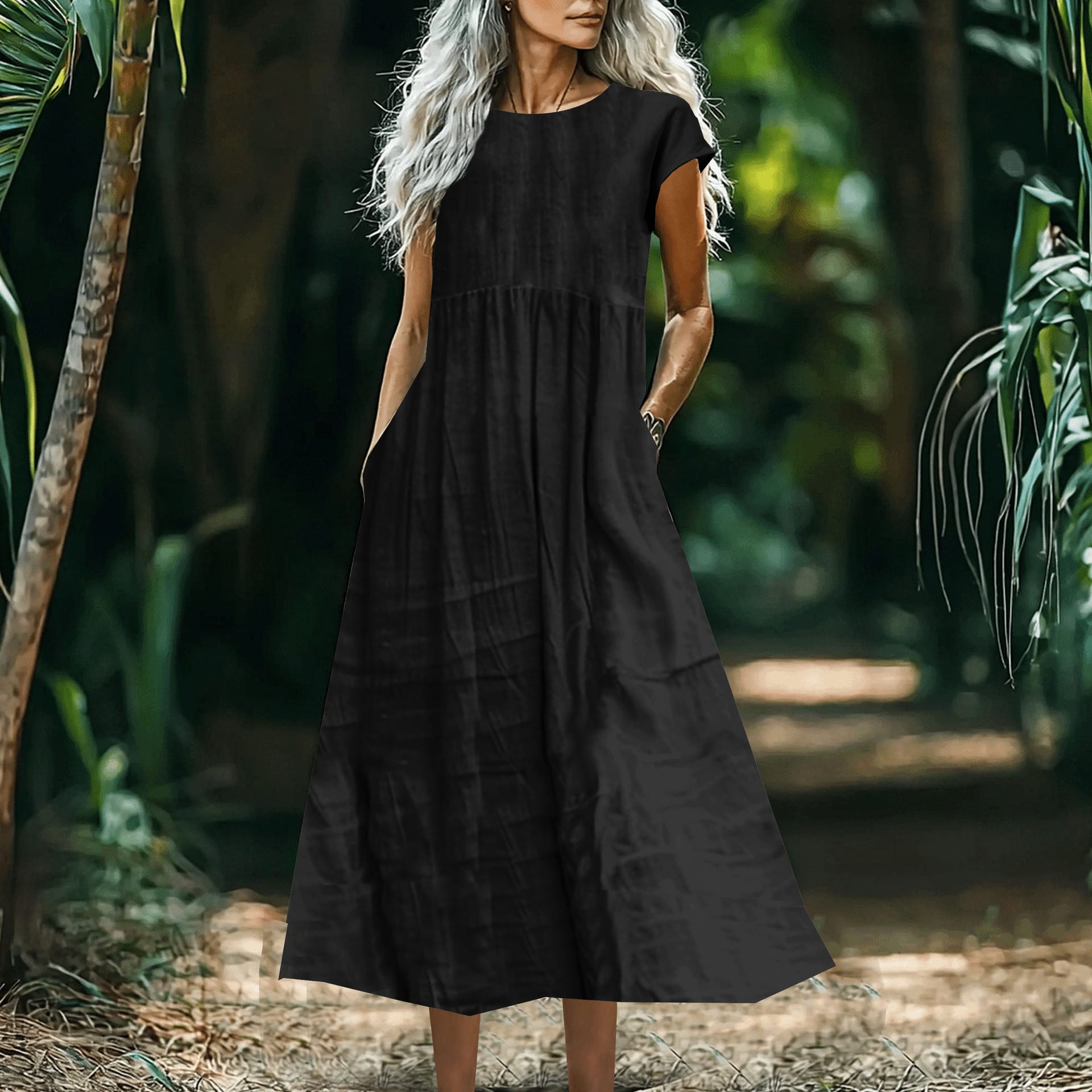 c1de549d-d2cf-44f8-99f7-5f1c7b173dda.jpg Solid-Color Loose-Fitting Cotton-Linen Dress With Pockets - Image 3
