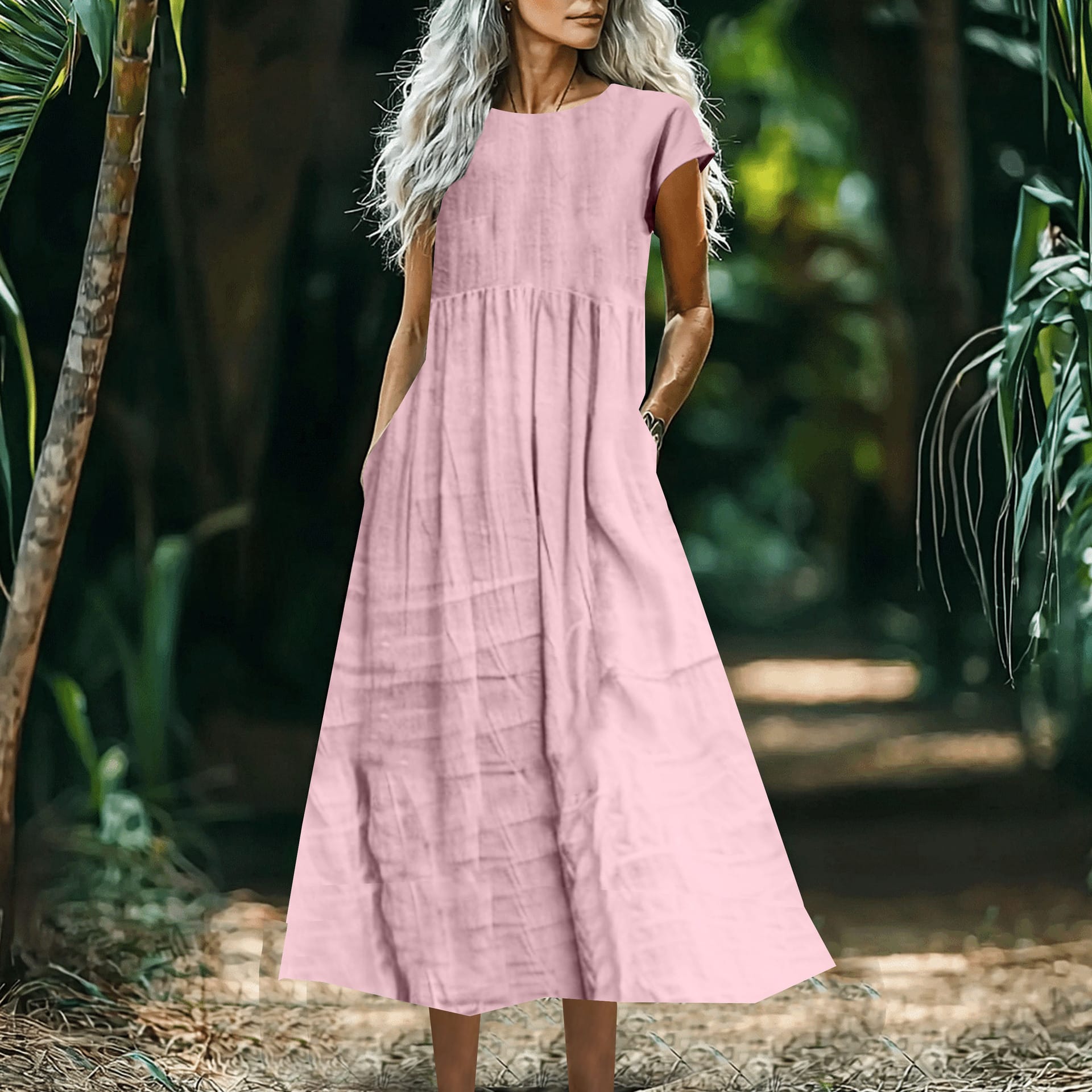 e5ff6141-6d2e-4b2b-9429-169932969092.jpg Solid-Color Loose-Fitting Cotton-Linen Dress With Pockets - Image 9