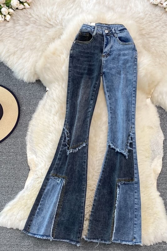 ad10dec3-e085-4ef4-86b1-9fd5a8a32e51.jpg Floor Mopping Vintage Raw Edge Slim Flared Trousers - Image 6