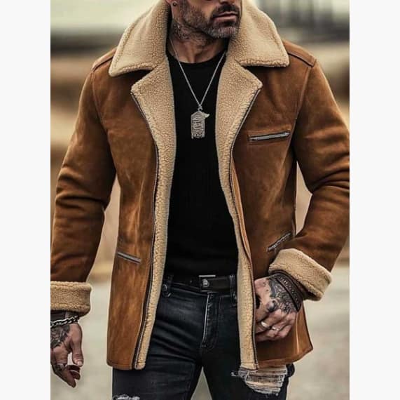 f77a539d-b41d-4560-bb34-5a8c550da7f9.jpg Men's Coat Top Lambswool Lapel Zip Jacket - Image 3