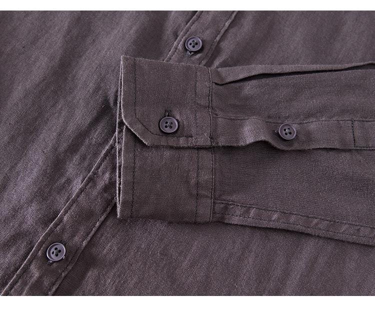 acd1f71d-711f-40f2-9ffc-0533340e9380.jpg Stand Collar Solid Color Linen Shirt Coat - Image 7