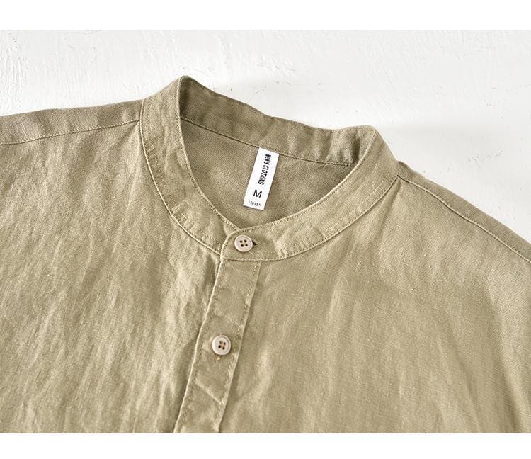 d8ad5936-e87b-43b8-9346-0936fa20177a.jpg Stand Collar Solid Color Linen Shirt Coat - Image 3