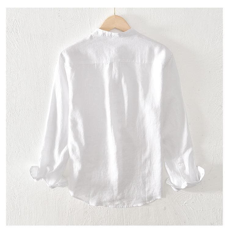 4e6fa3d8-c733-4a00-bf17-b1e7bdae6c64.jpg Stand Collar Solid Color Linen Shirt Coat - Image 4