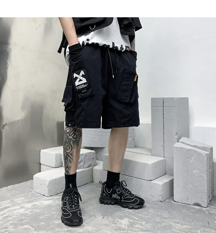 8598c137-2425-4743-871a-1c11e9b887a3.jpg Men Fashion Brands Fried Street Embroidery Fifth Pants Drawstring Multi-bag Loose Casual Shorts - Image 2