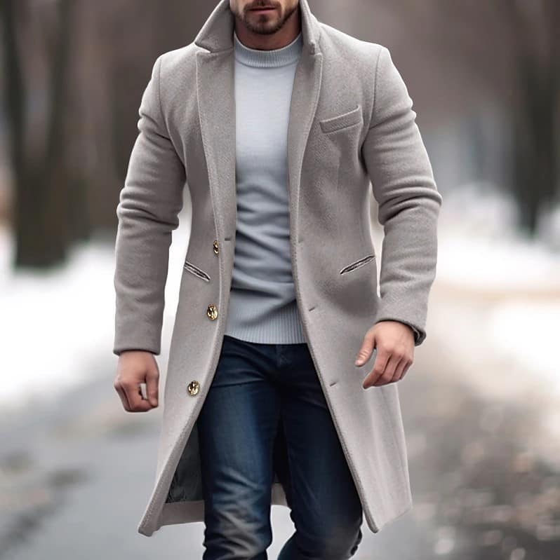 Winter Lapel Trench Coat Fashion Pocket Single Breasted Jacket Outerwear