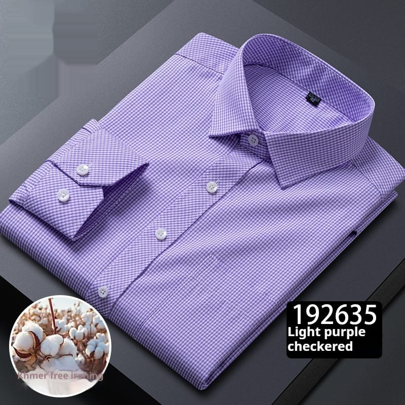 03a85e3e-9651-4867-bd18-19dab586c5bc_fine.jpeg Men's Long-sleeved Plaid Middle-aged Business Square Collar Shirt - Image 5