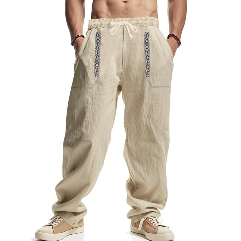 0839a2fd-0d56-4076-8fce-6d2a9ec4b692.jpg Mens Breathable Loose-fit Wide-leg Casual Linen Pants - Image 8