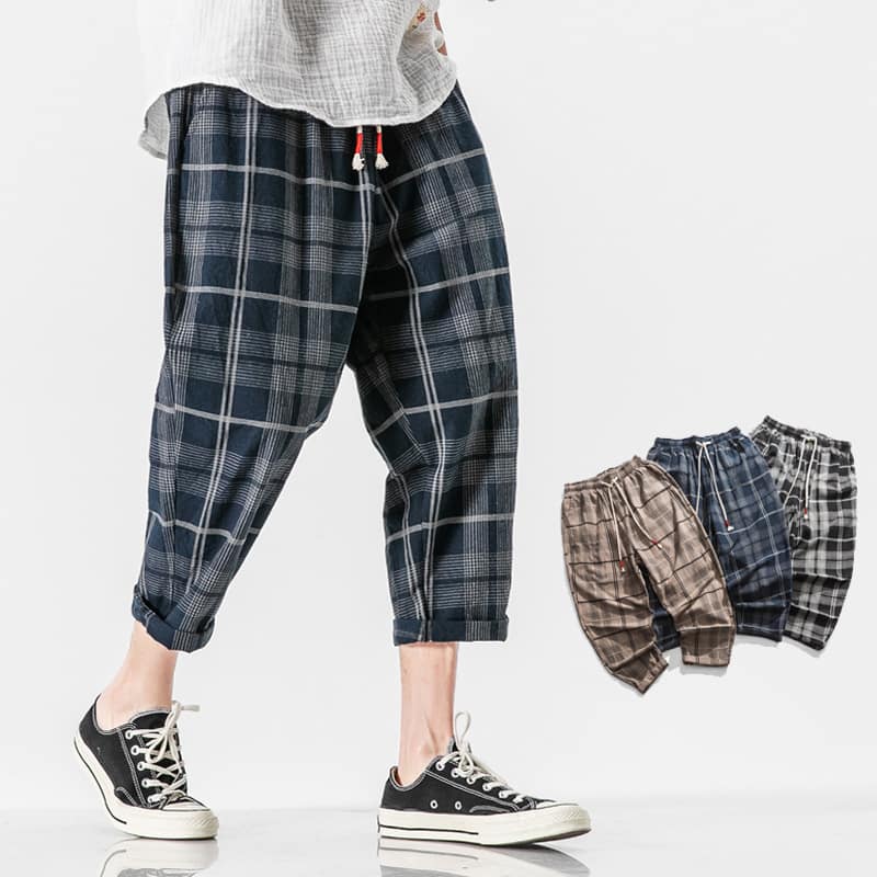 1618796493796.jpg Linen plaid casual pants - Image 2