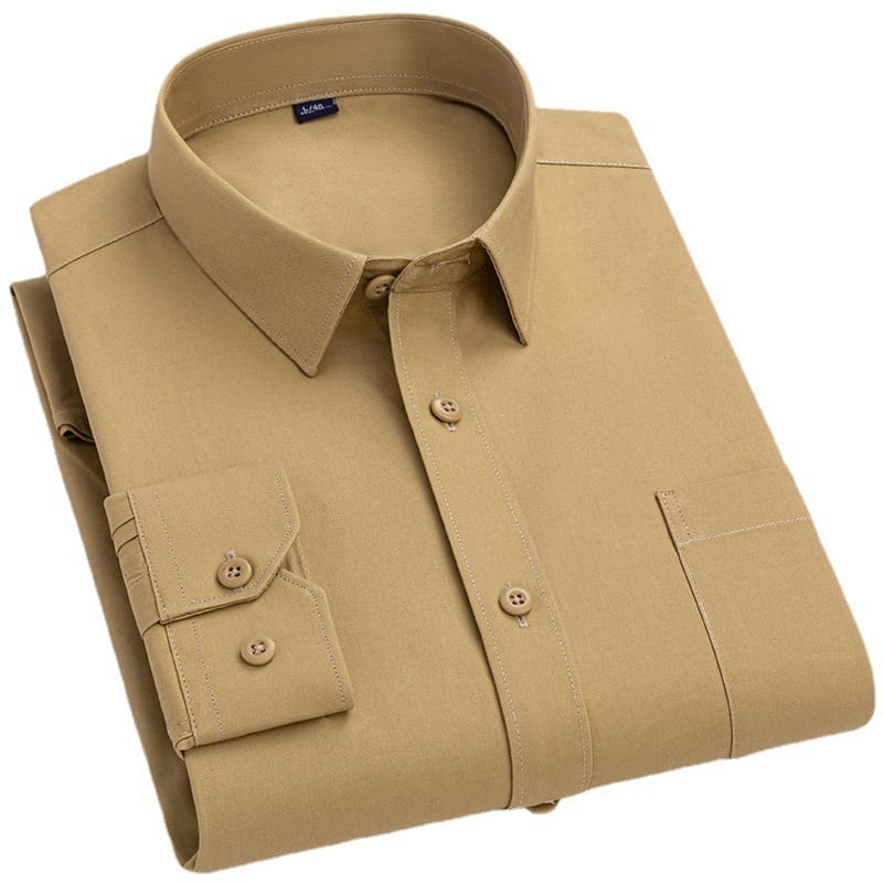 1977ceaa-2603-4f1a-977f-0f0ca6fe1474.jpg Spring Mens Khaki Cotton Long-sleeve Shirt - Image 4
