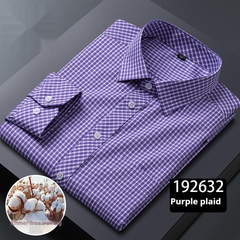 2f1330dd-d91f-4376-8831-ea429b2a4535_fine.jpeg Men's Long-sleeved Plaid Middle-aged Business Square Collar Shirt