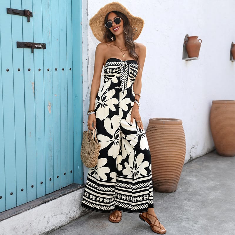 30deb597-0977-4feb-9789-0e396482b9ae.jpg Floral-print Lace-up Bandeau Backless Jumpsuit - Image 2