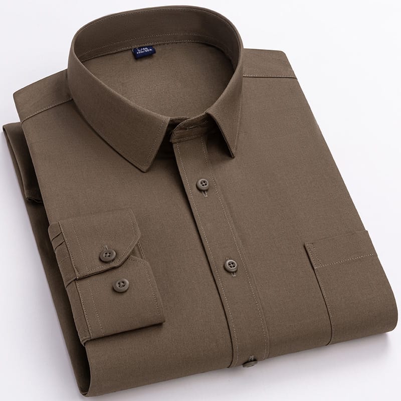 3bf48e5f-ed82-411d-a000-52729bcca614.jpg Spring Mens Khaki Cotton Long-sleeve Shirt - Image 2