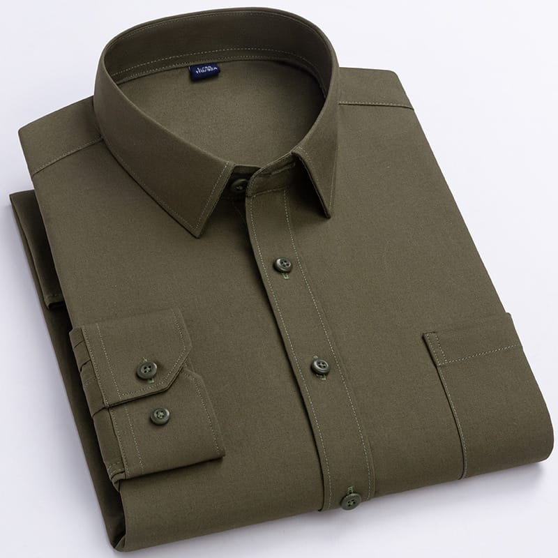 47473bcf-e69d-463b-b886-2eb7a94900cd.jpg Spring Mens Khaki Cotton Long-sleeve Shirt - Image 9