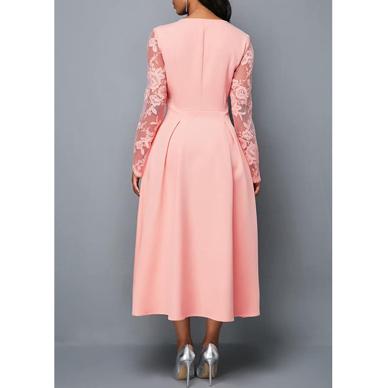 4b448b8b-853c-4703-87fb-b963fbc214c2.jpg Fashionable Round Neck Lace Dress High Waist Printed Mid-length Dress. - Image 3